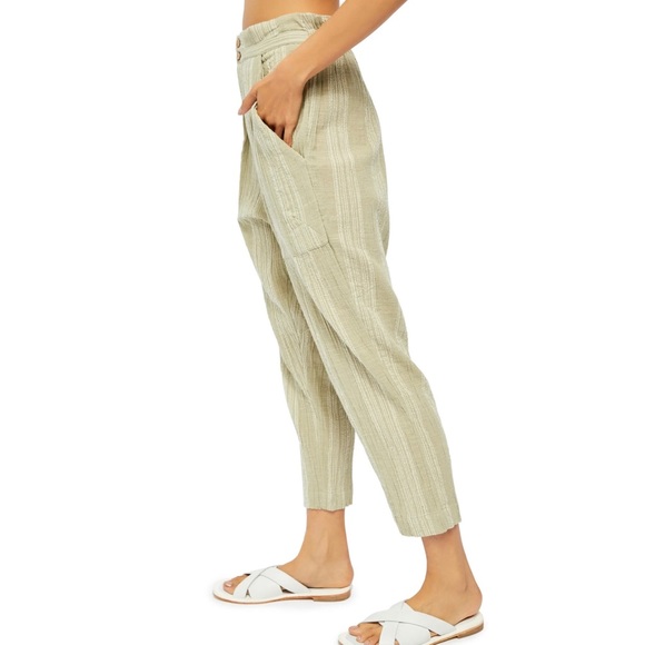 NEW FREE PEOPLE GREEN STRIPED HIGH-WAISTED PANTS - Picture 5 of 9